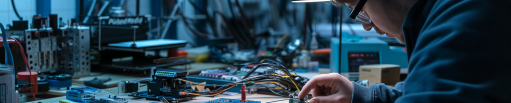 Person assembling and working on electronics