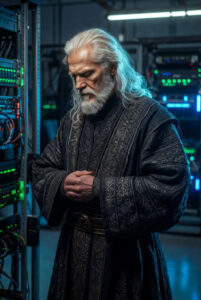 Väinämöinen in deep thought, thinking about his own memory.