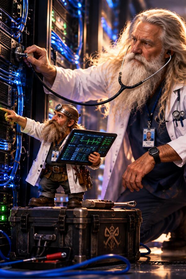 Väinämöinen, the eternal sysadmin, steadfast at the console